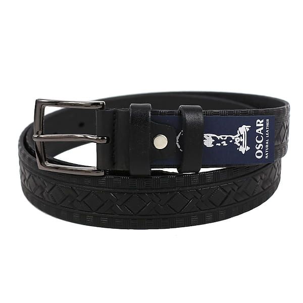 Men's leather belt with embossing